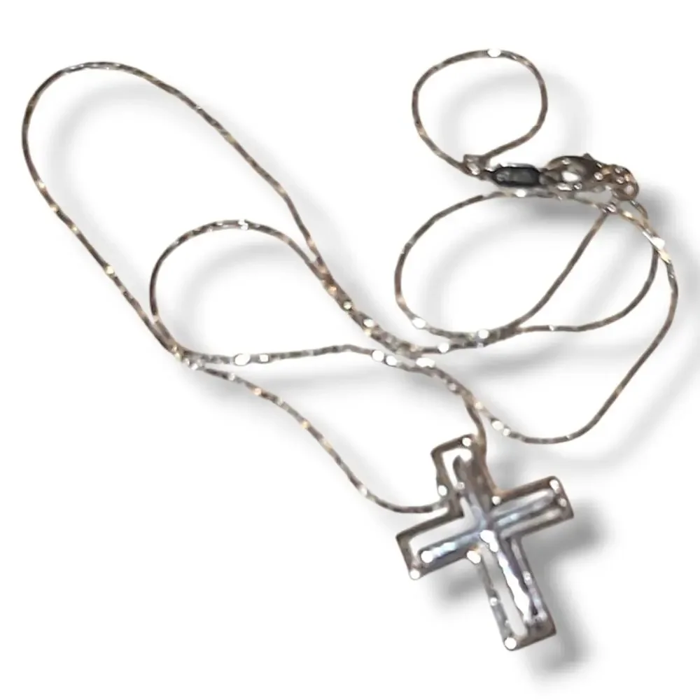 18K White Gold Plated Cross Pendant‎ Necklace 18